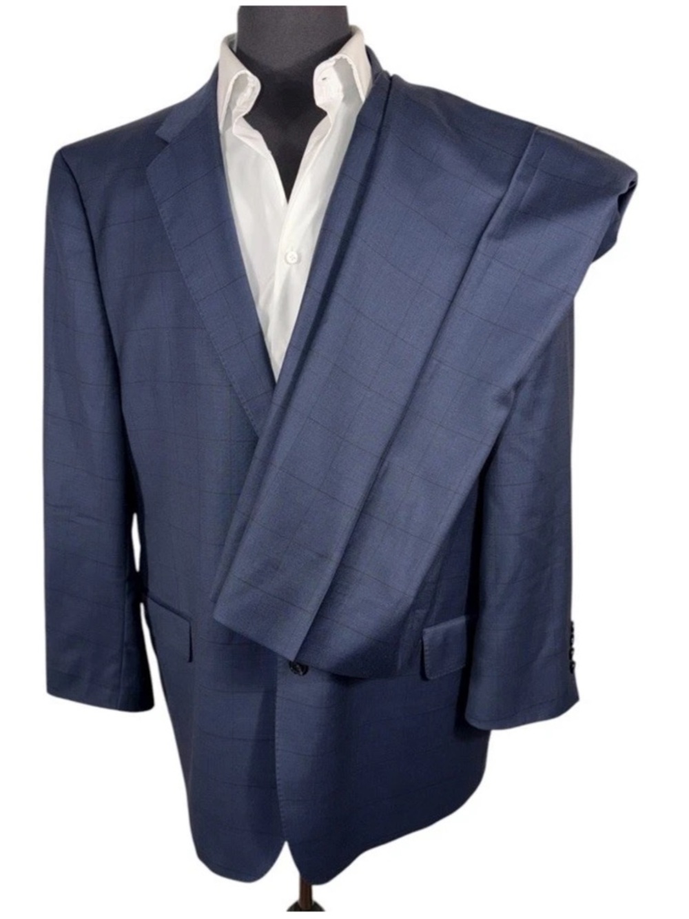 JOS A BANK RESERVE LANIFICIO CERRUTI BLUE WINDOWPANE SUIT SZ 48 41X29 TAILORED
